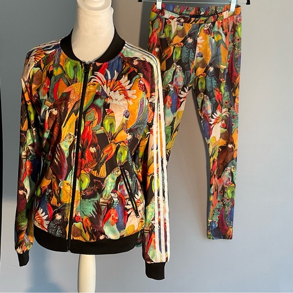Adidas Originals Trefoil Track Suit Tropical Bird Print Jacket Pants Small OG - Picture 13 of 16